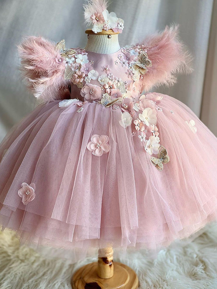 Christmas Children's Dress Flower Wedding Puffy Gauze Princess Dress