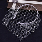 Rhinestone Veil And Mesh Headband, Black And White Bridal Headwear