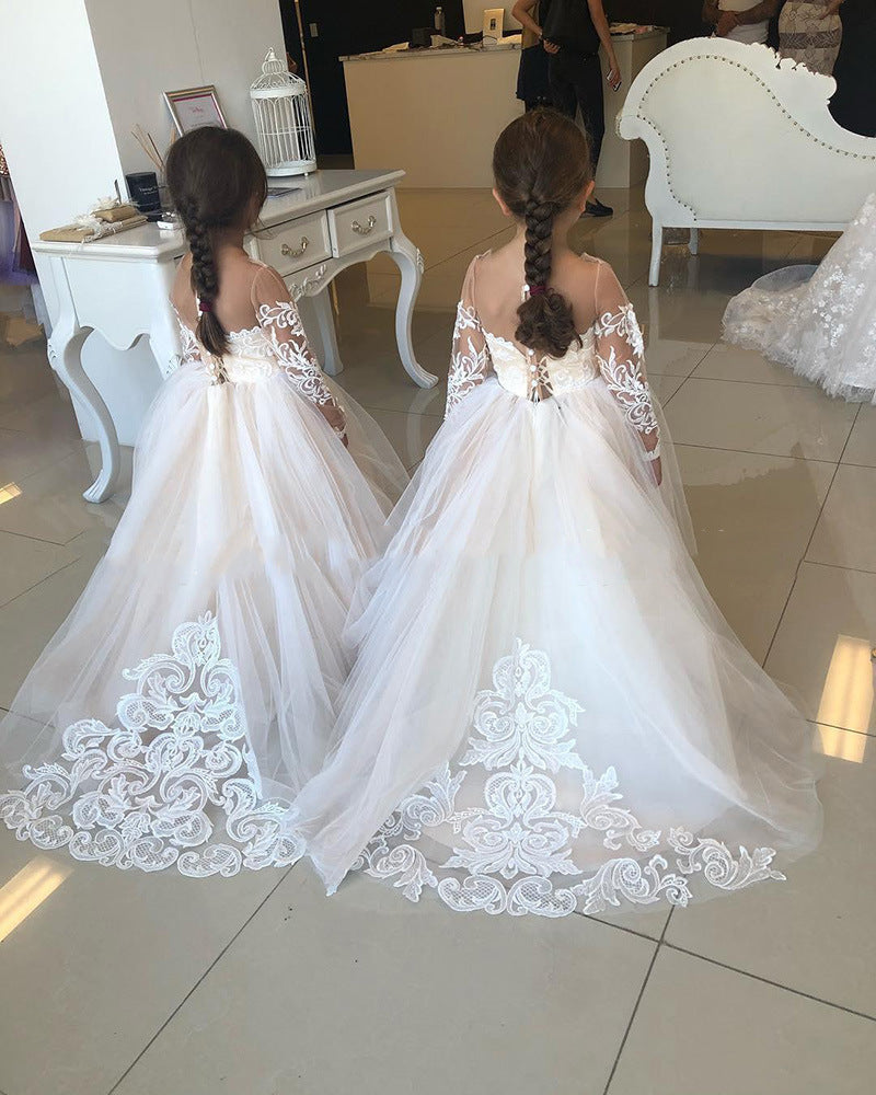 Ball Flower Girl Wedding Dress Tail