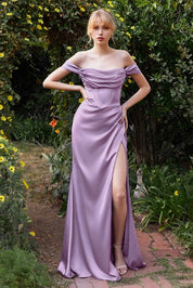 Satin Off the Shoulder Corset Gown